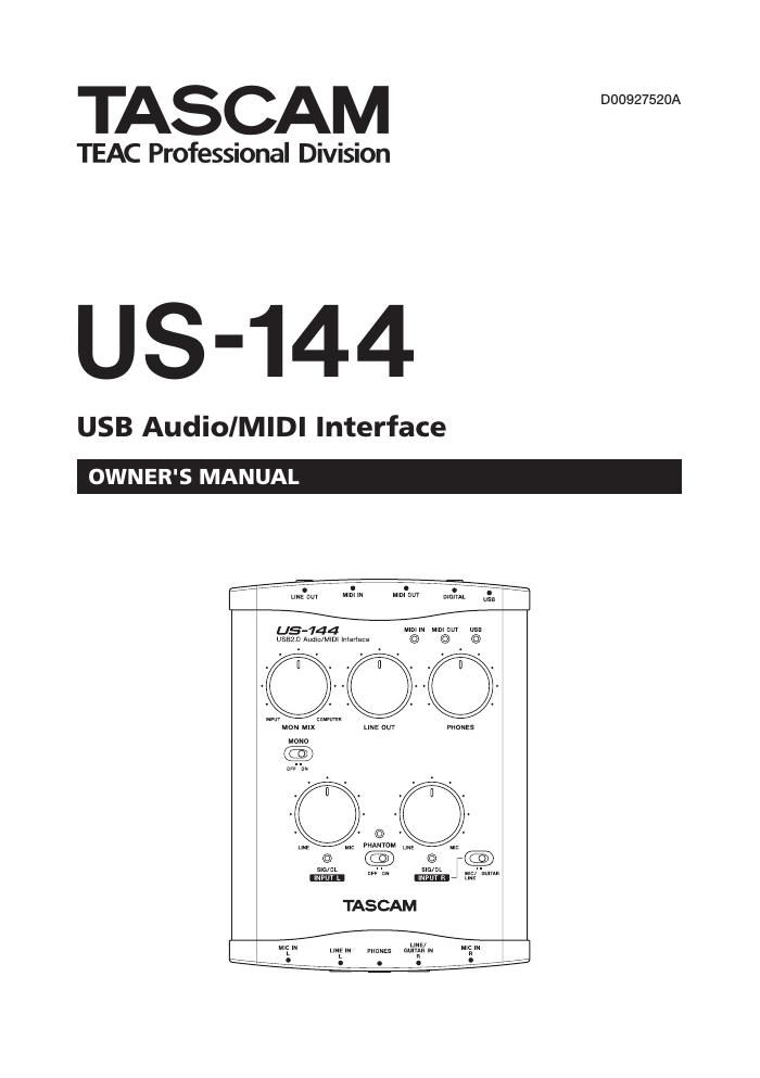 Tascam US 144 Owners Manual