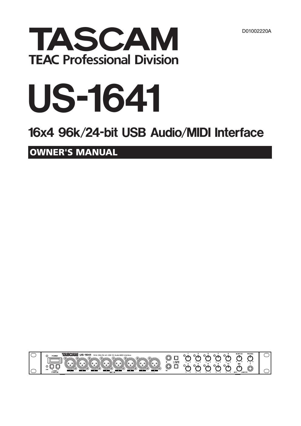 Tascam US 1641 Owners Manual