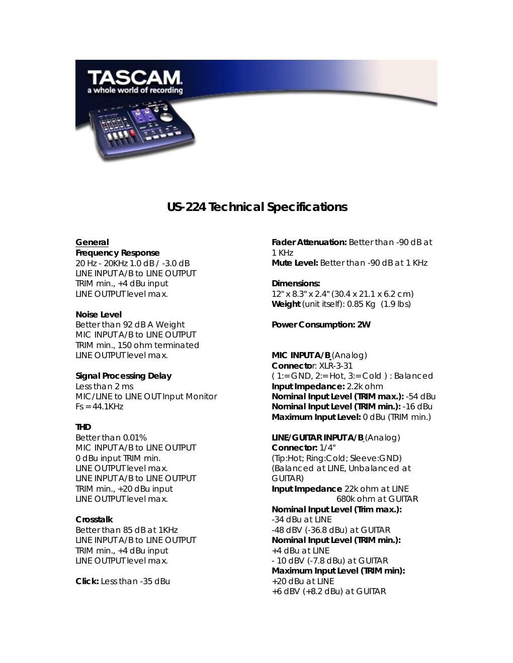 tascam us 224 brochure