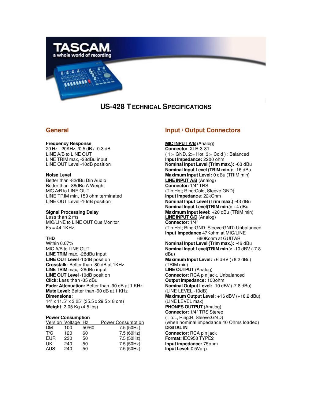 tascam us 428 brochure