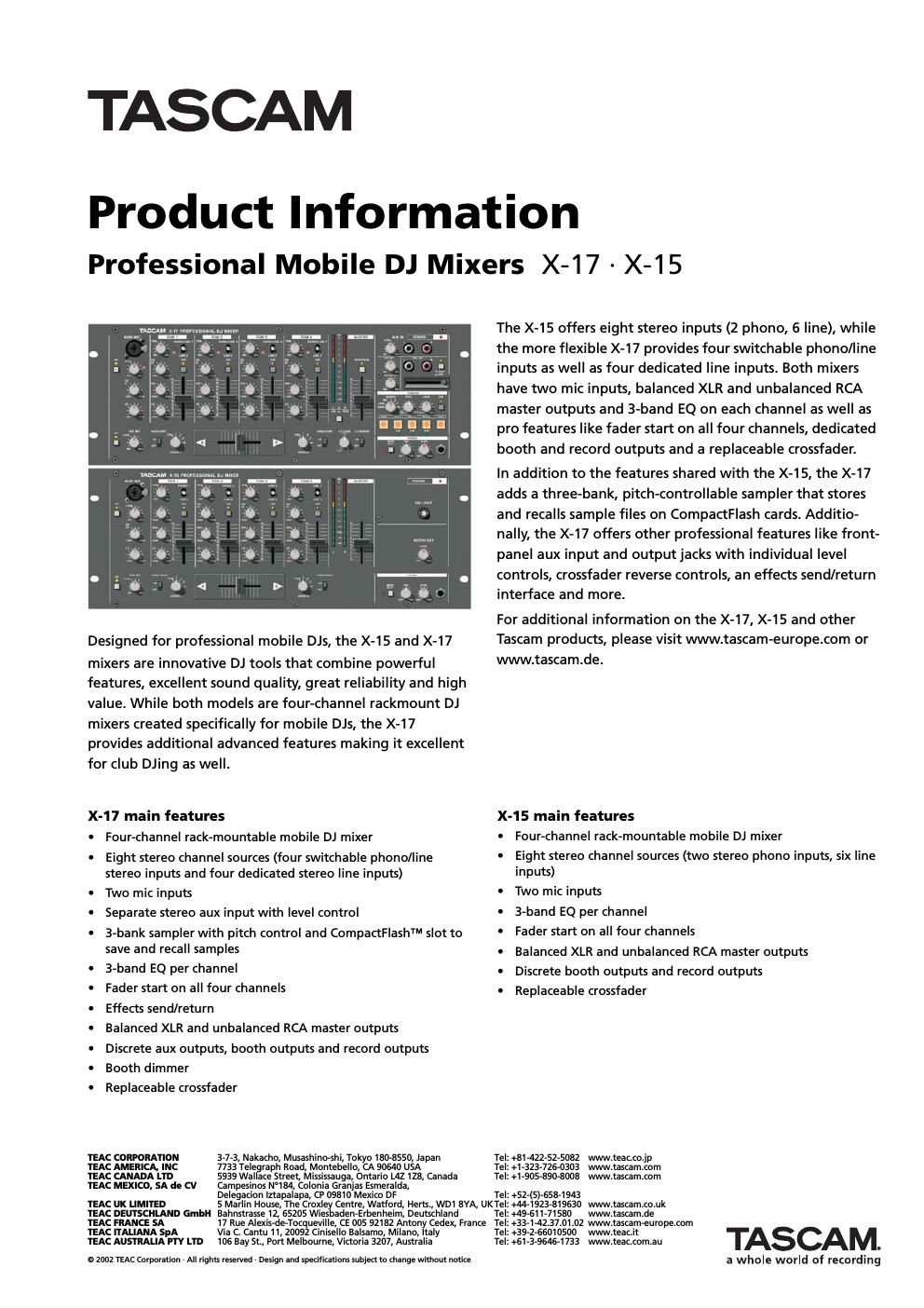 tascam x 15 brochure