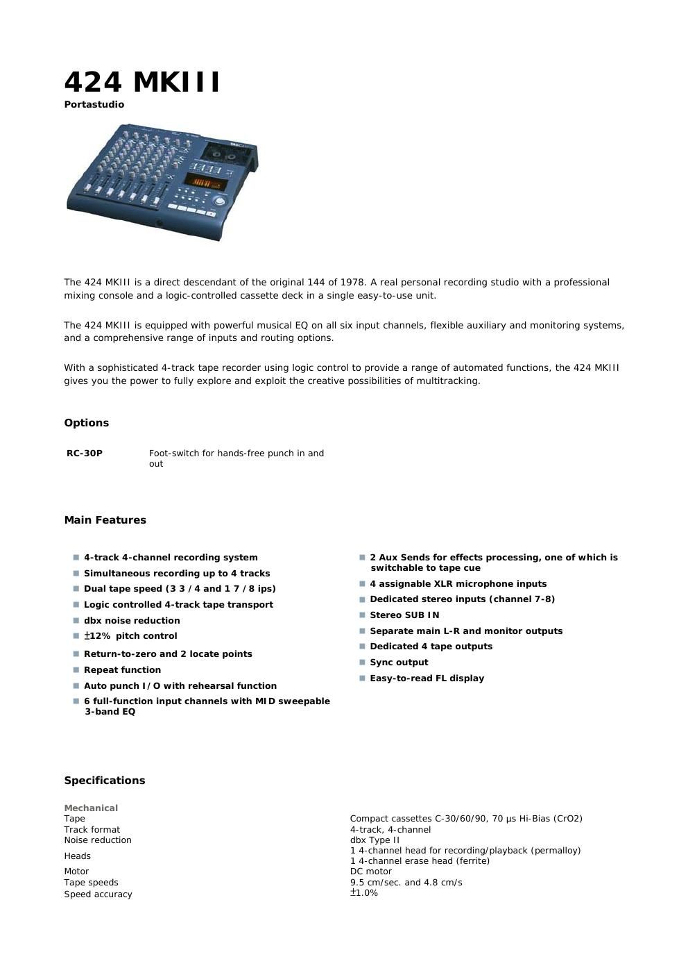 tascam 424 mk3 brochure