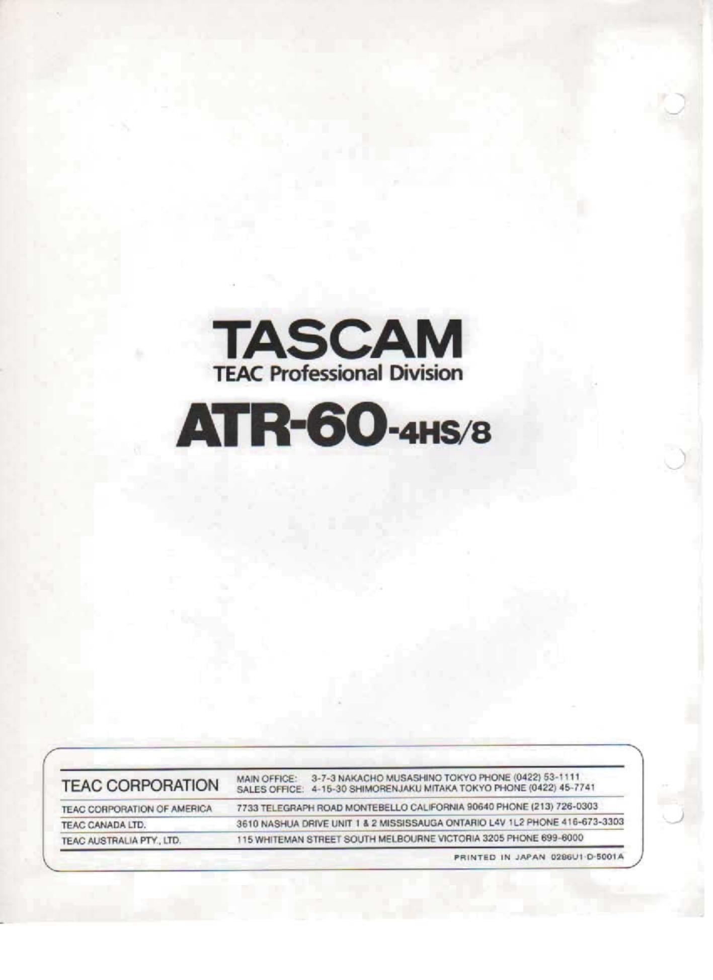Tascam ATR 60 4 HS 8 Service Manual Part 1
