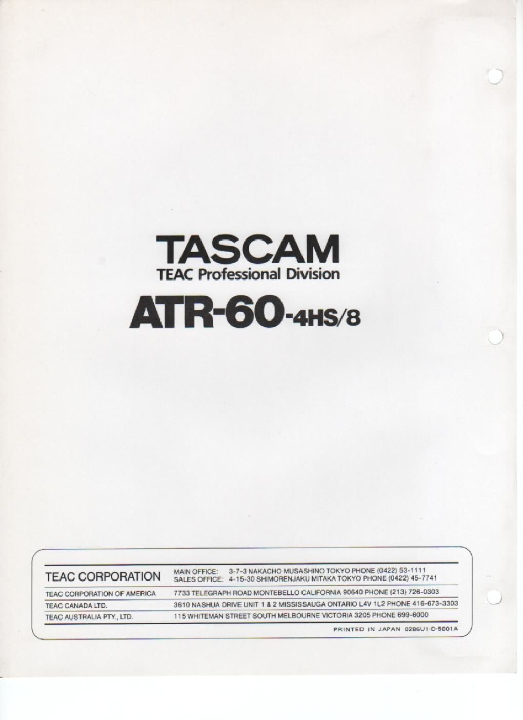 tascam atr 60 8 hs service manual