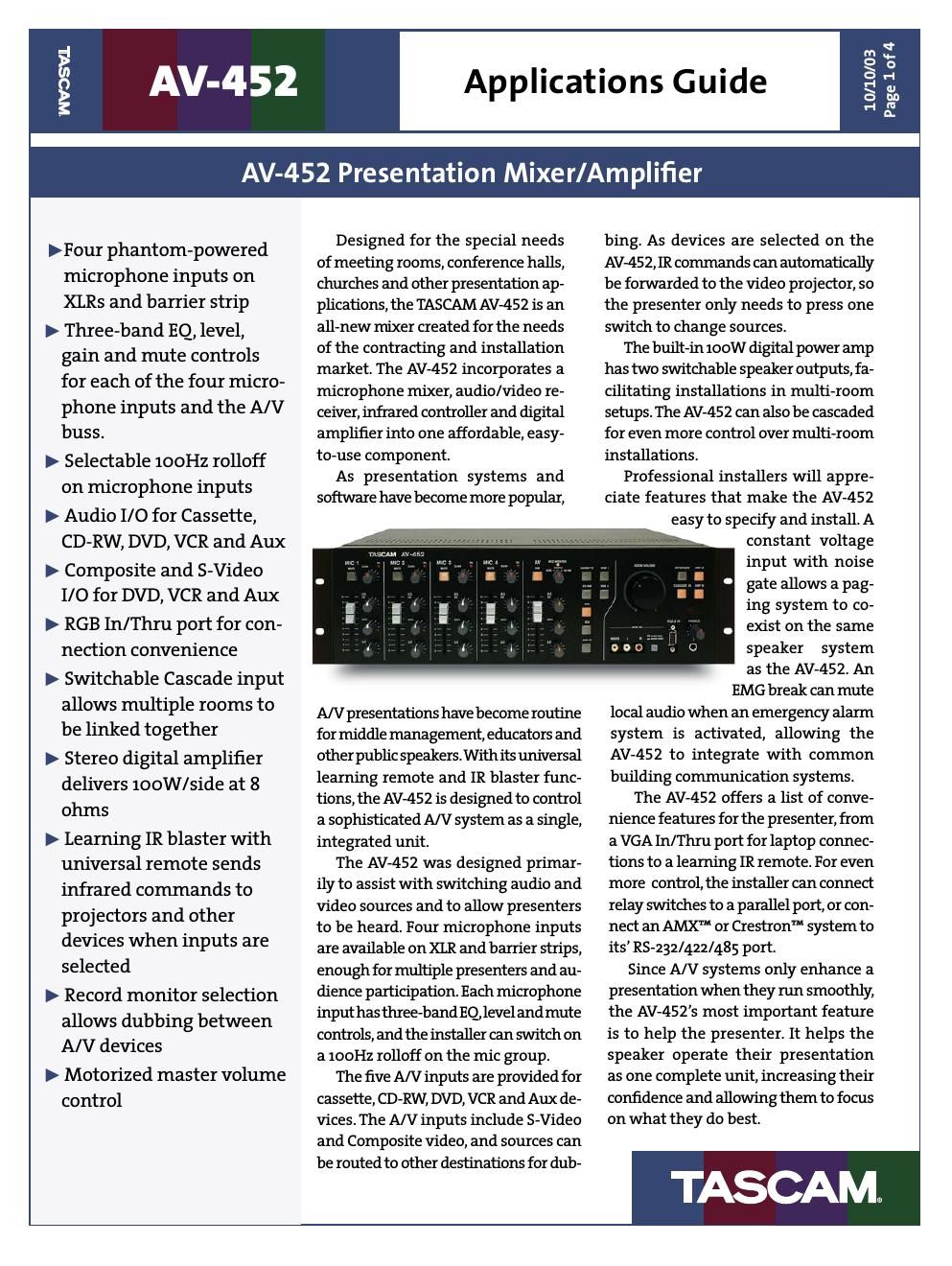 tascam av 452 brochure