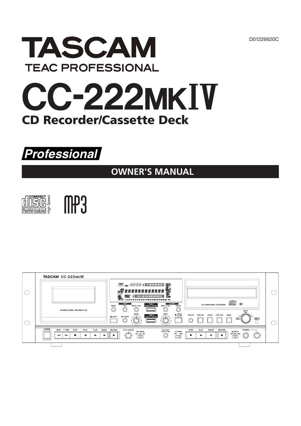 Tascam CC 222 Mk4 Owners Manual