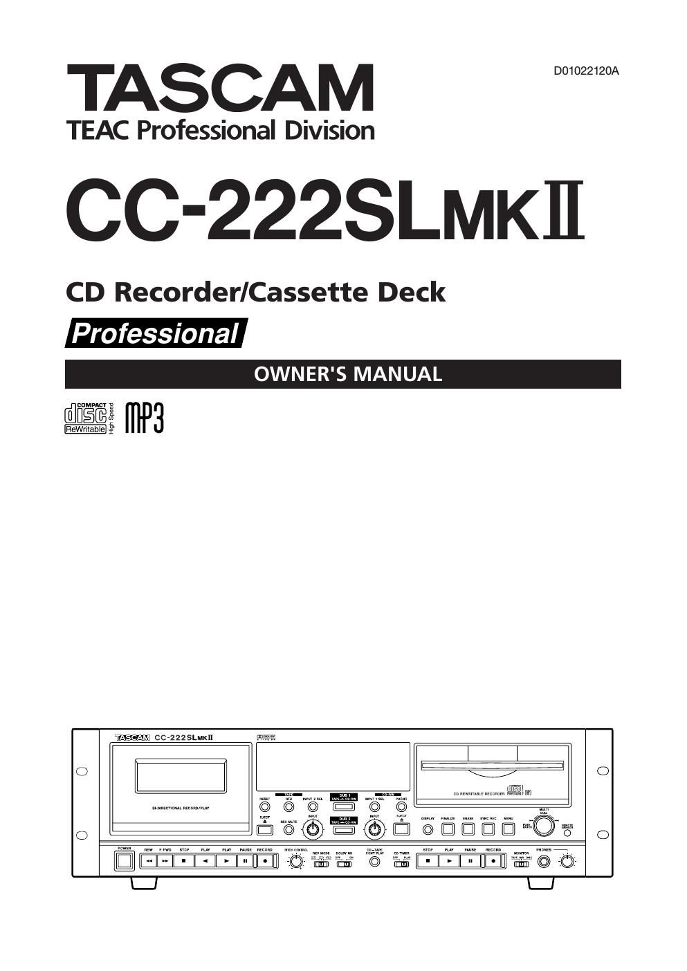 Tascam CC 222 SL Mk2 Owners Manual
