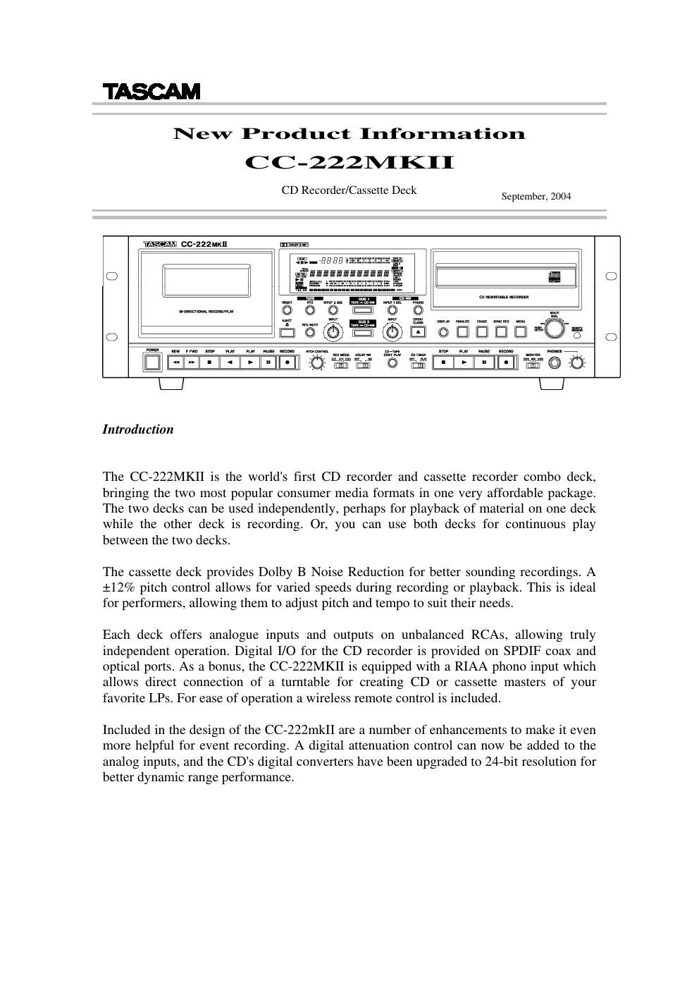 tascam cc 222 mk2 brochure