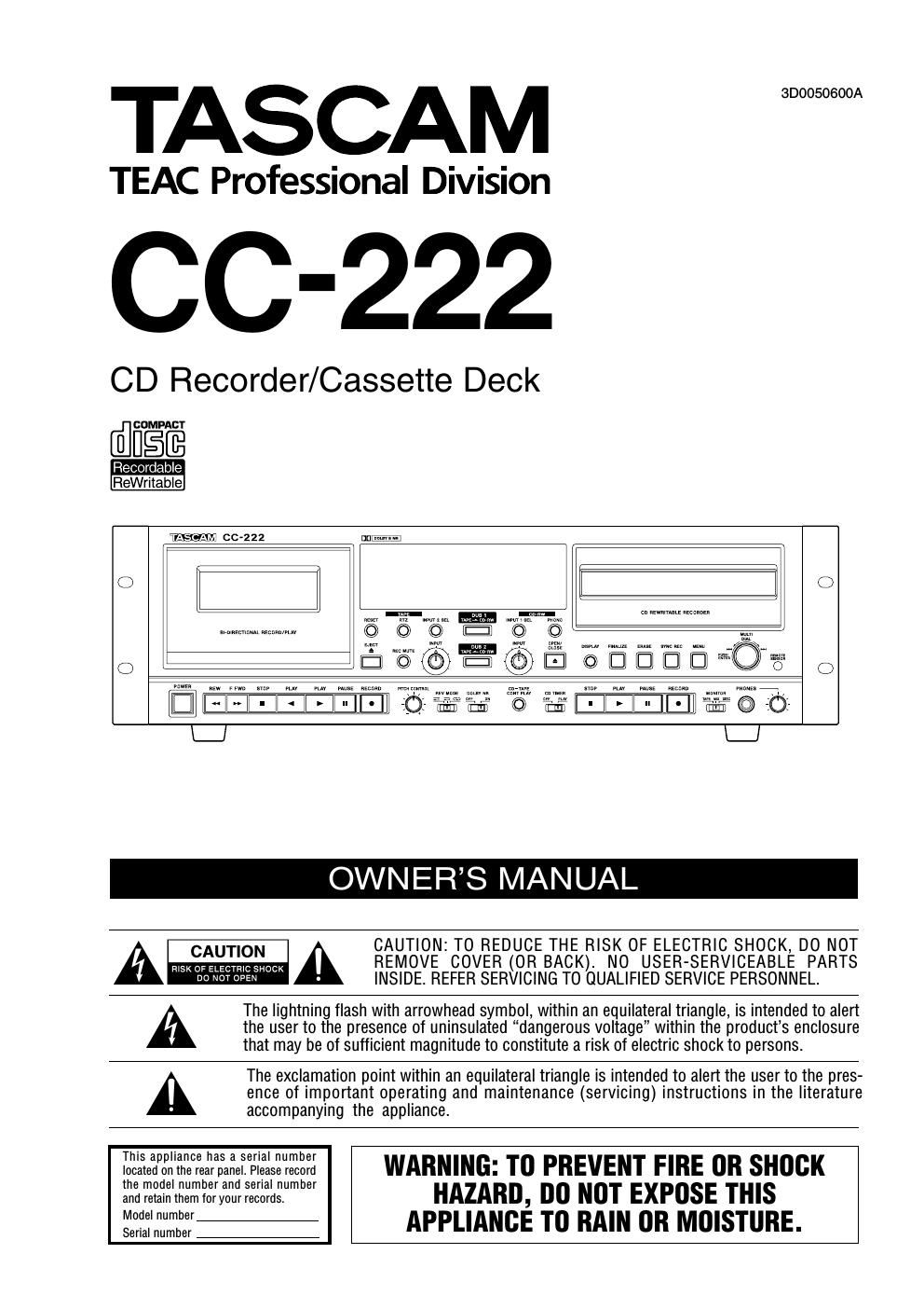 tascam cc 222 owners manual