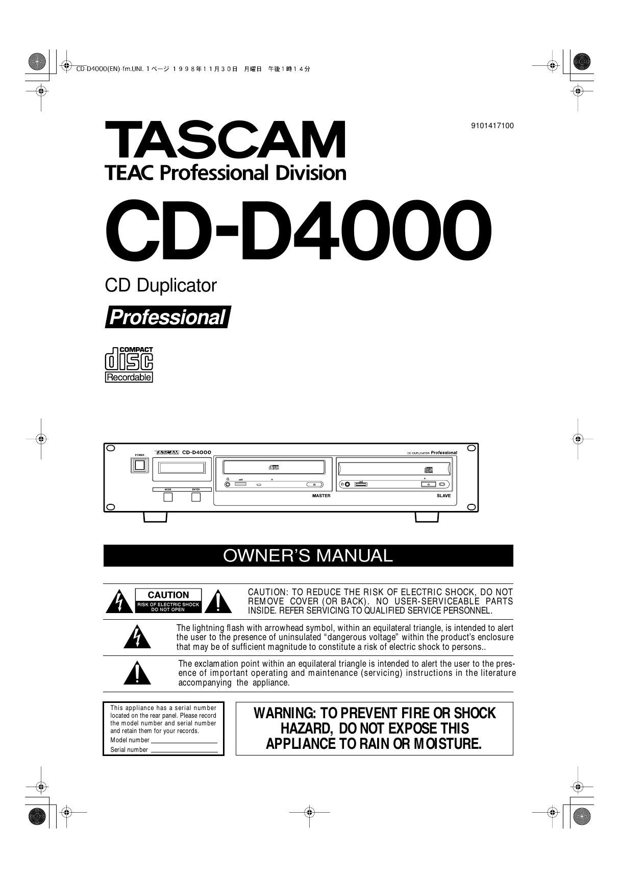 tascam cdd 4000 owners manual