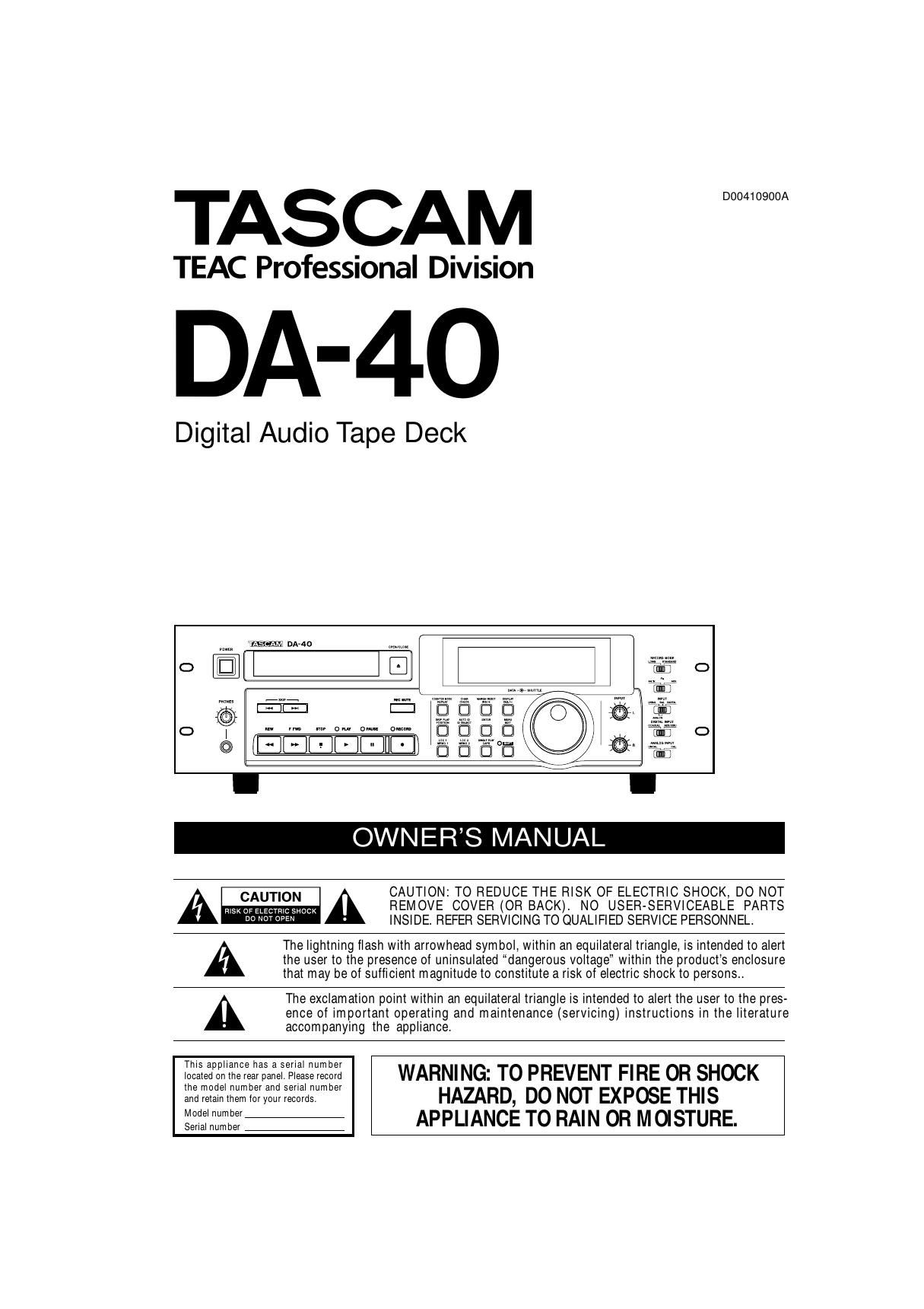 Tascam DA 40 Owners Manual