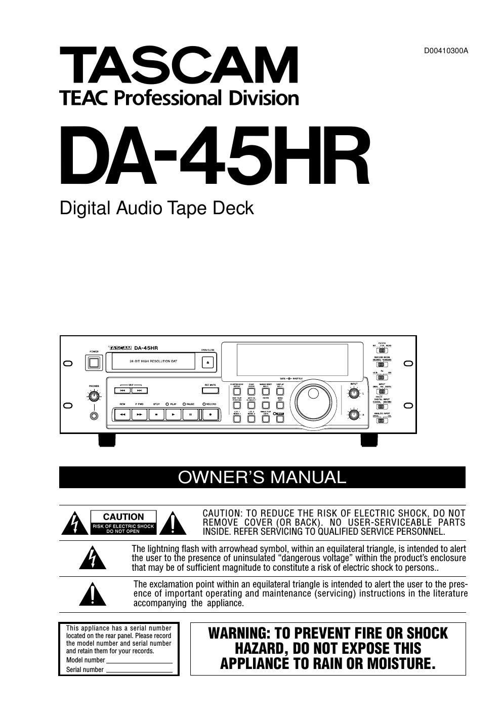 Tascam DA 45HR Owners Manual