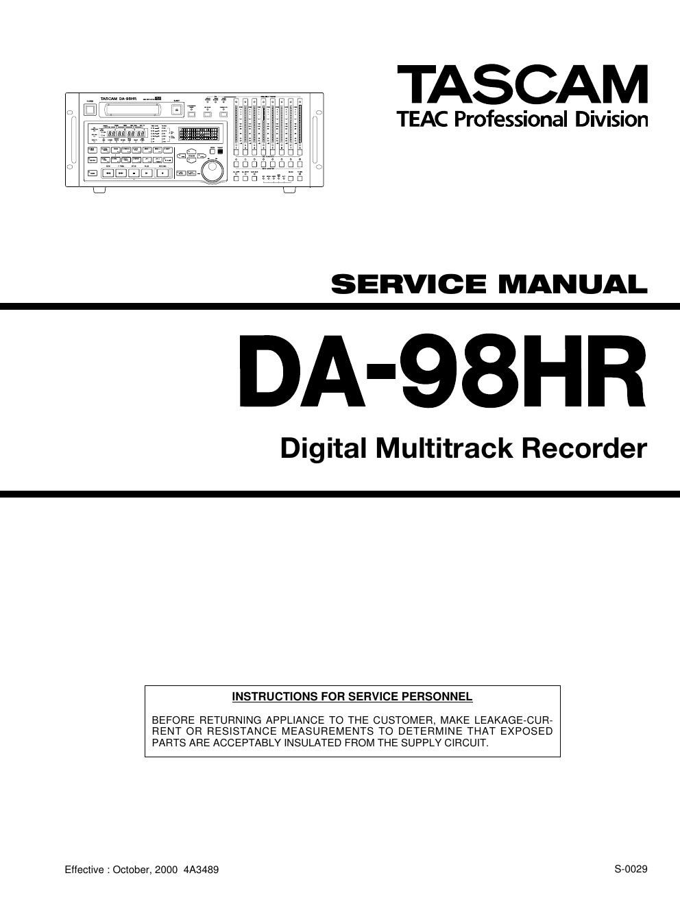 Tascam DA 98 HR Service Manual