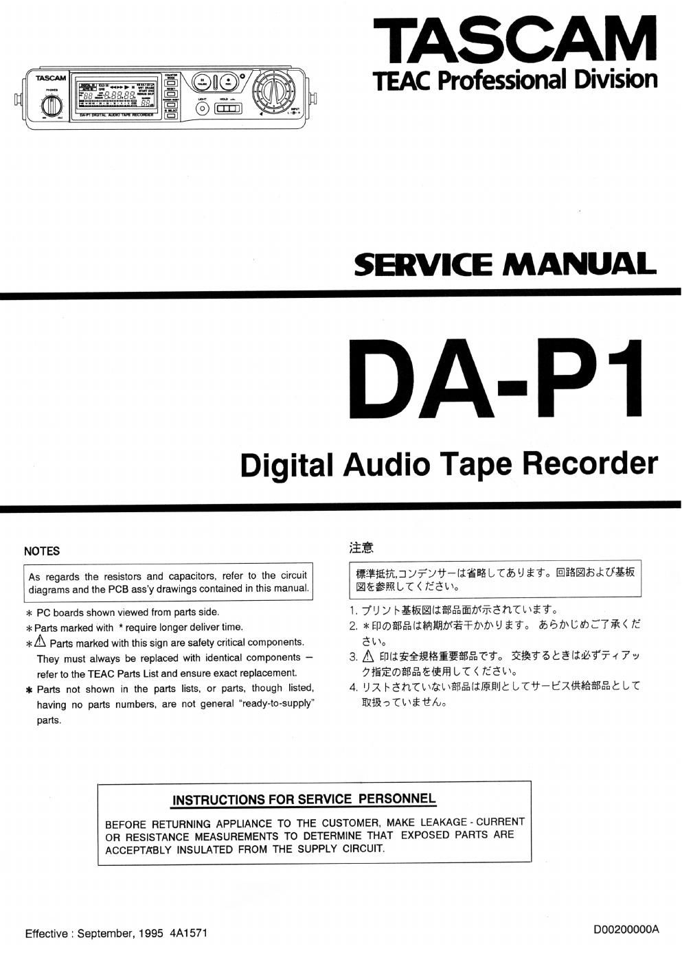 Tascam DA P1 Service Manual