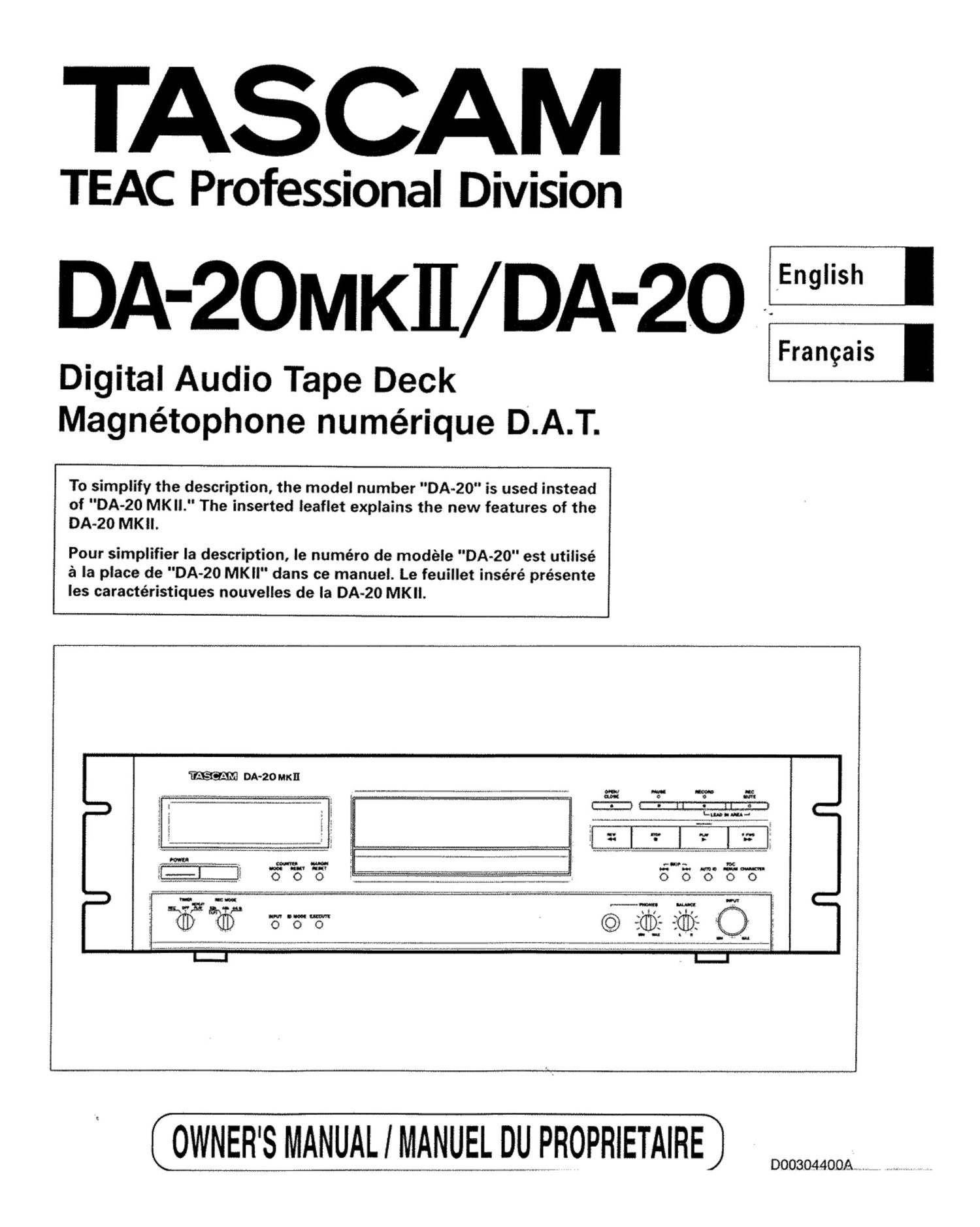 tascam da 20 mk2 owners manual