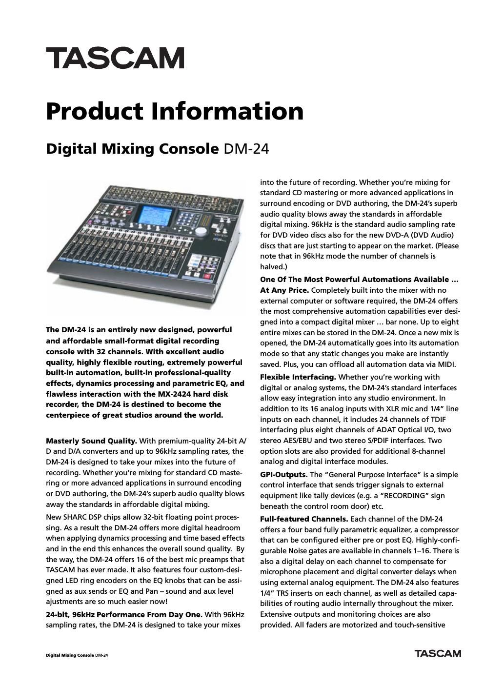 tascam dm 24 brochure