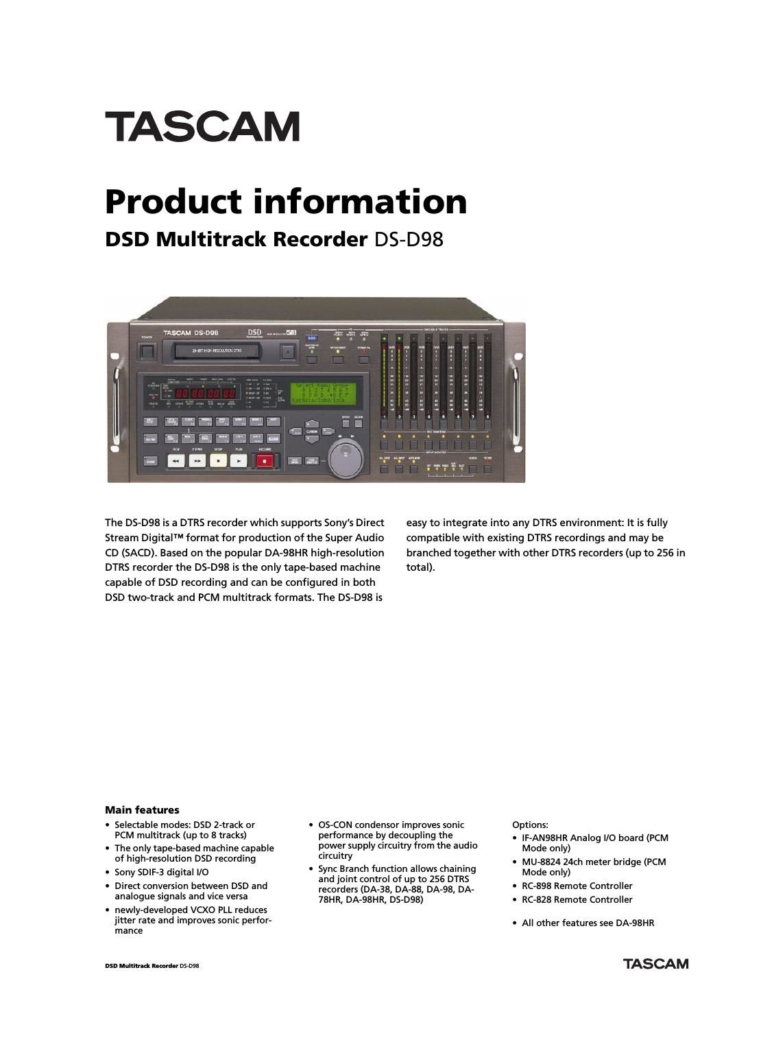 tascam dsd 98 brochure