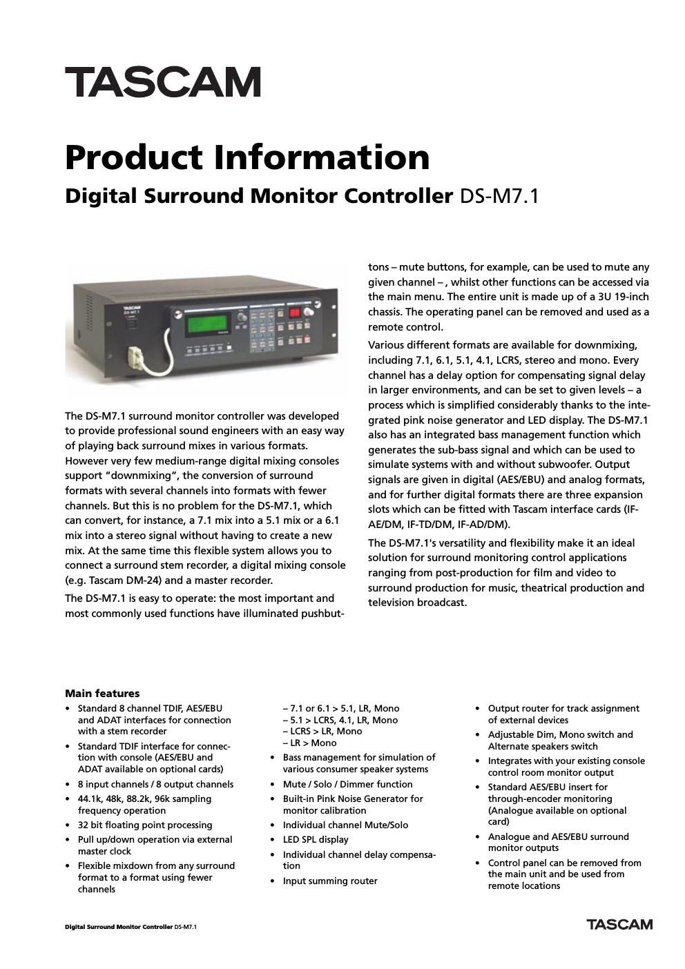 tascam dsm 7 1 brochure