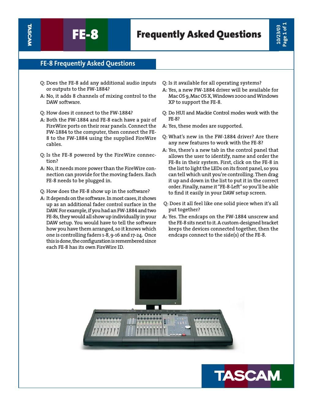 tascam fe 8 brochure