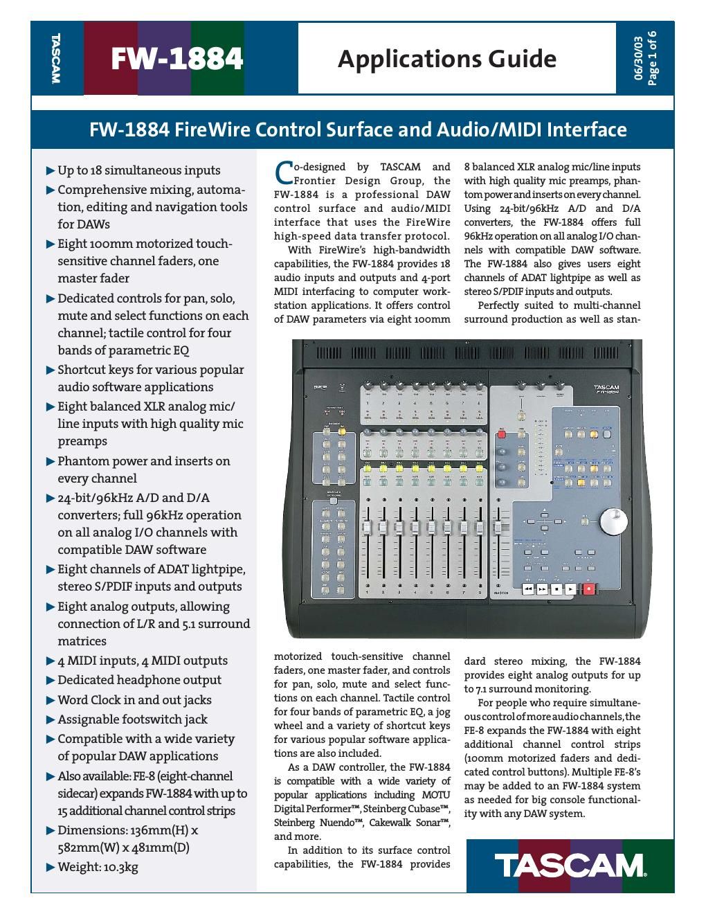 tascam fw 1884 brochure