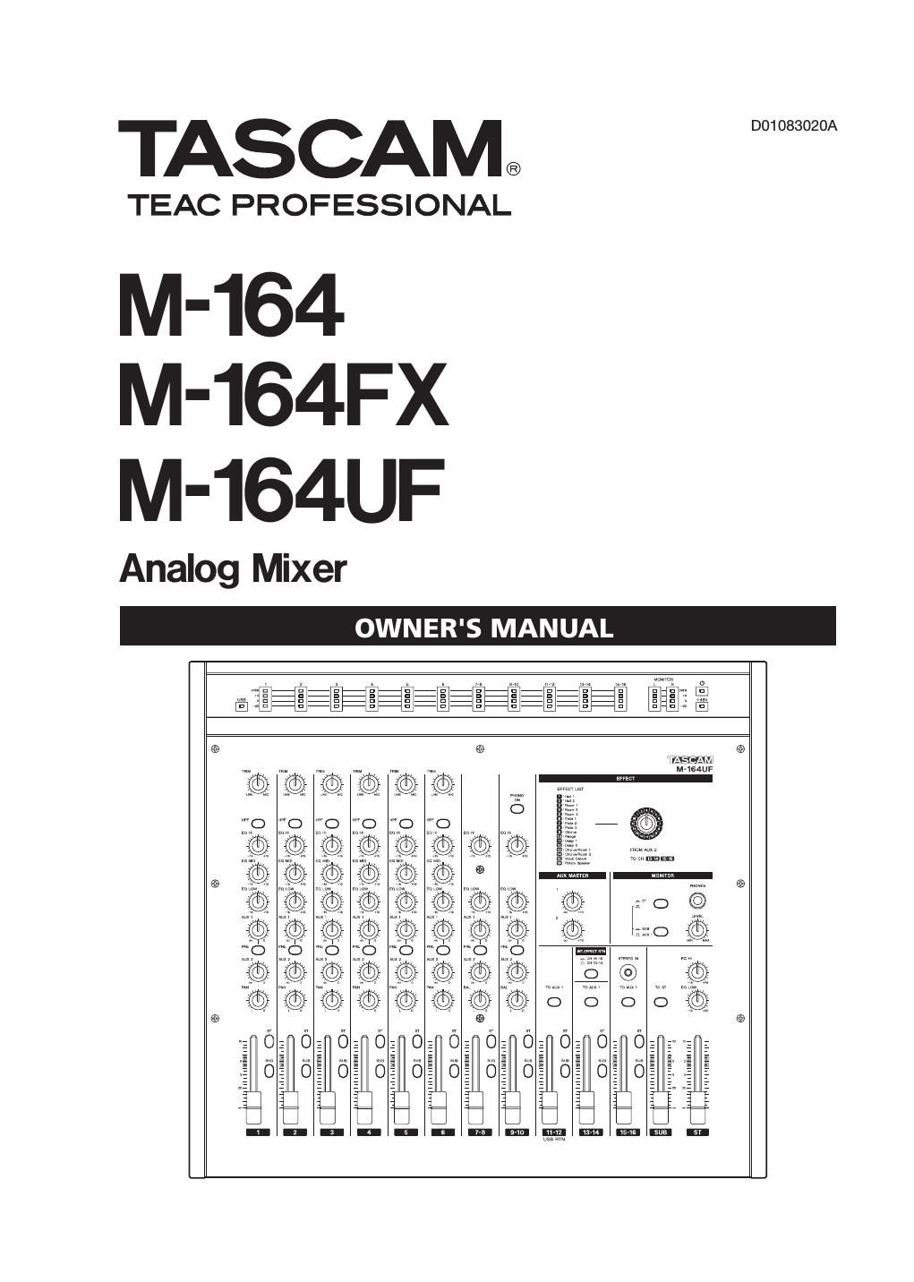 Tascam M 164 M 164FX M 164UF Owners Manual