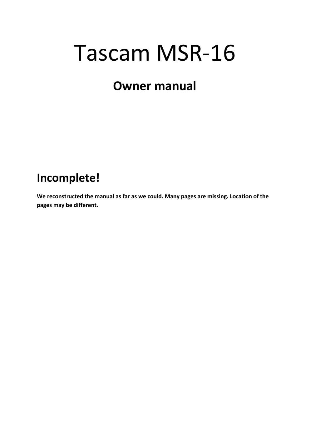 tascam msr 16 owners manual