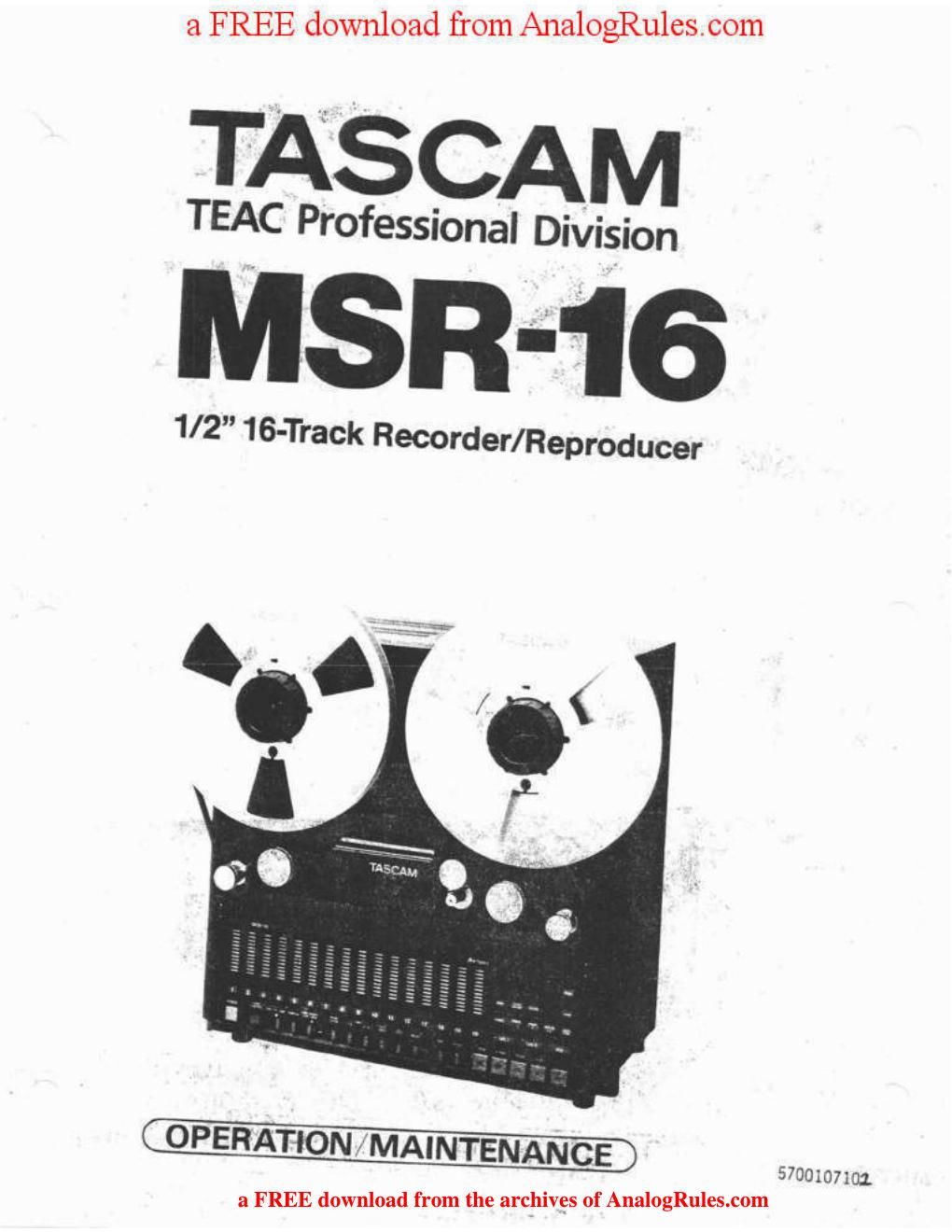 tascam msr 16 service manual