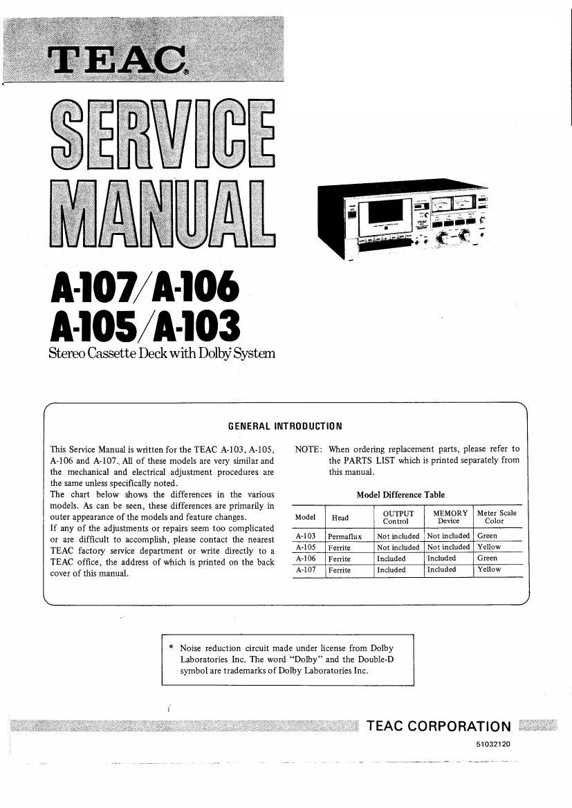 Teac A 103 Service Manual
