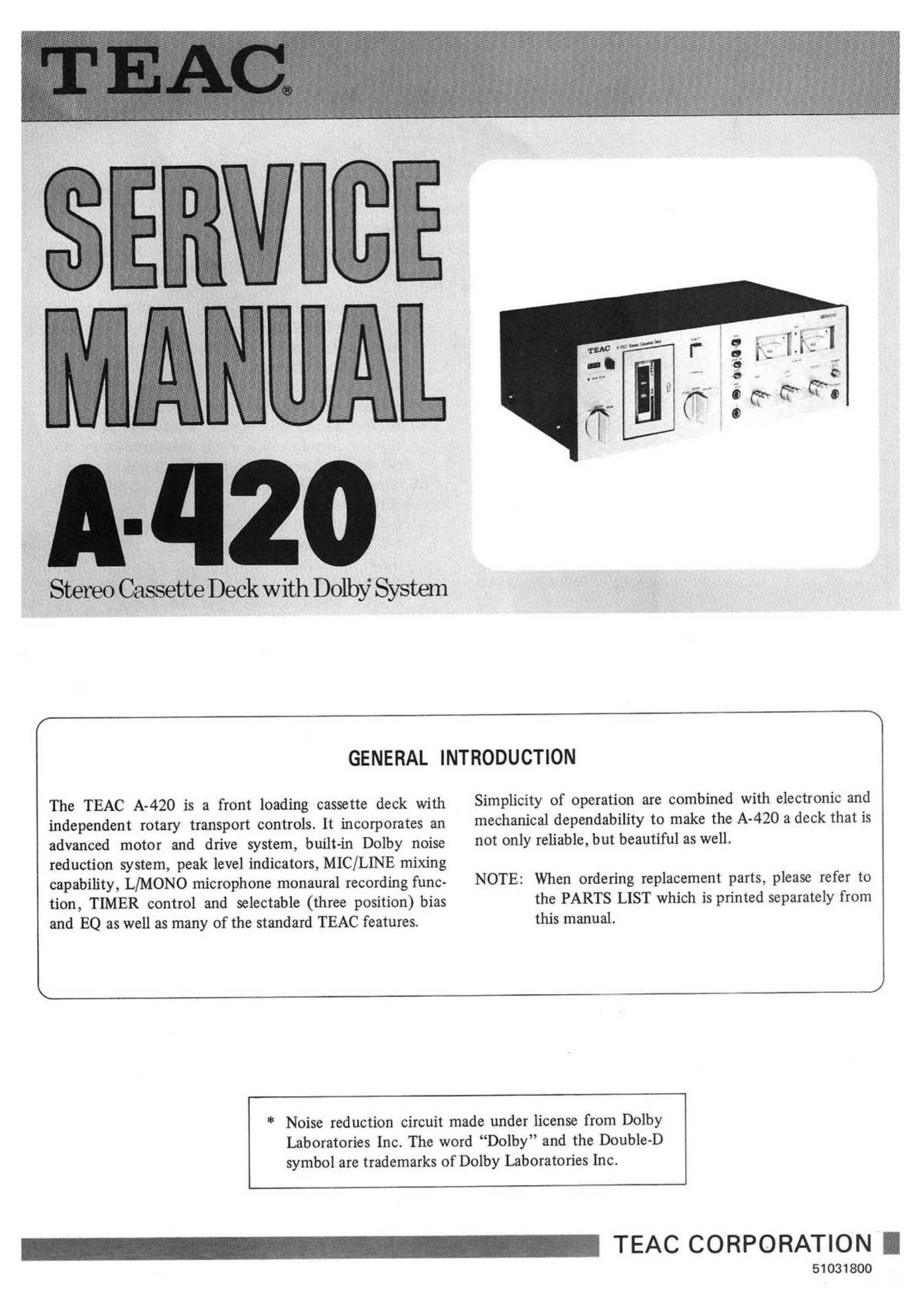 Teac A 420 Service Manual
