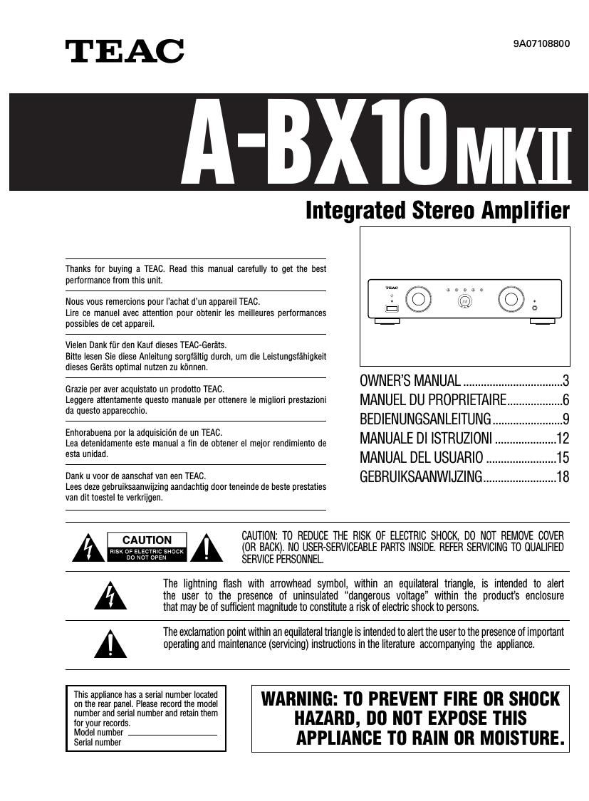 Teac A BX10 MK II Owners Manual