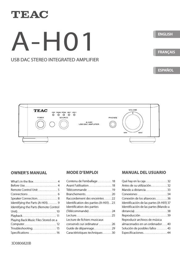 Teac A H01 Owners Manual