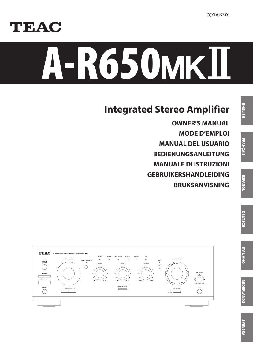 Teac A R650 mk2 Owners Manual