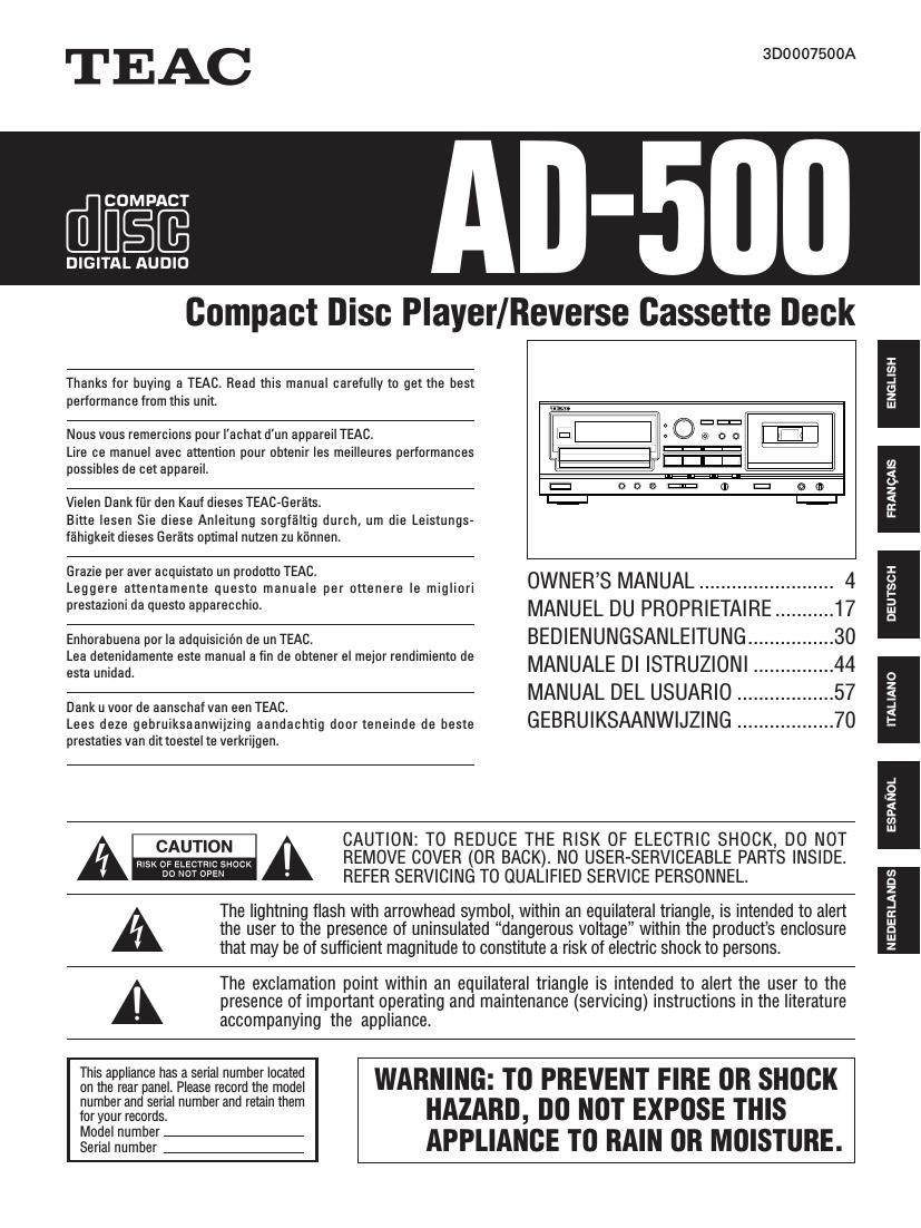 Teac AD 500 Owners Manual