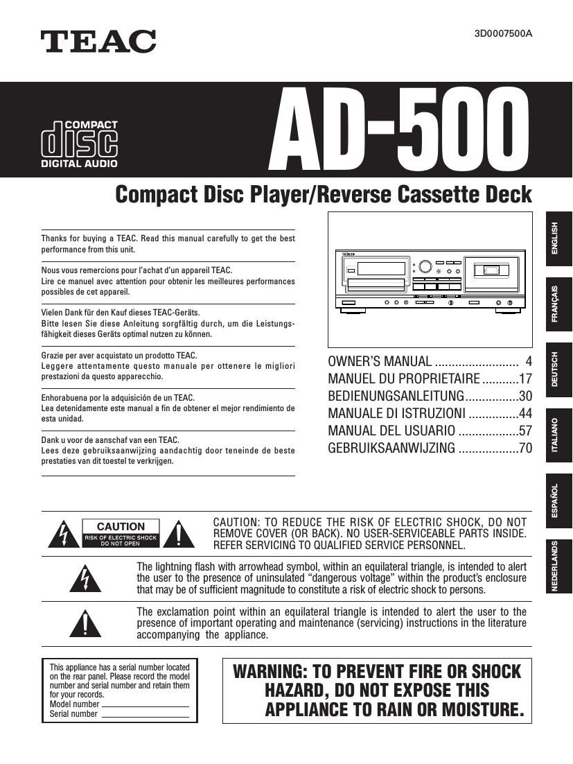 Teac AD 500 Service Manual