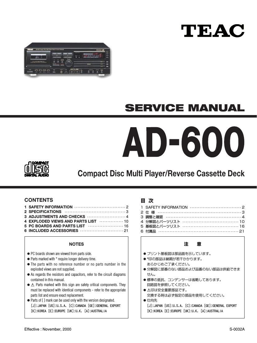 Teac AD 600 Service Manual