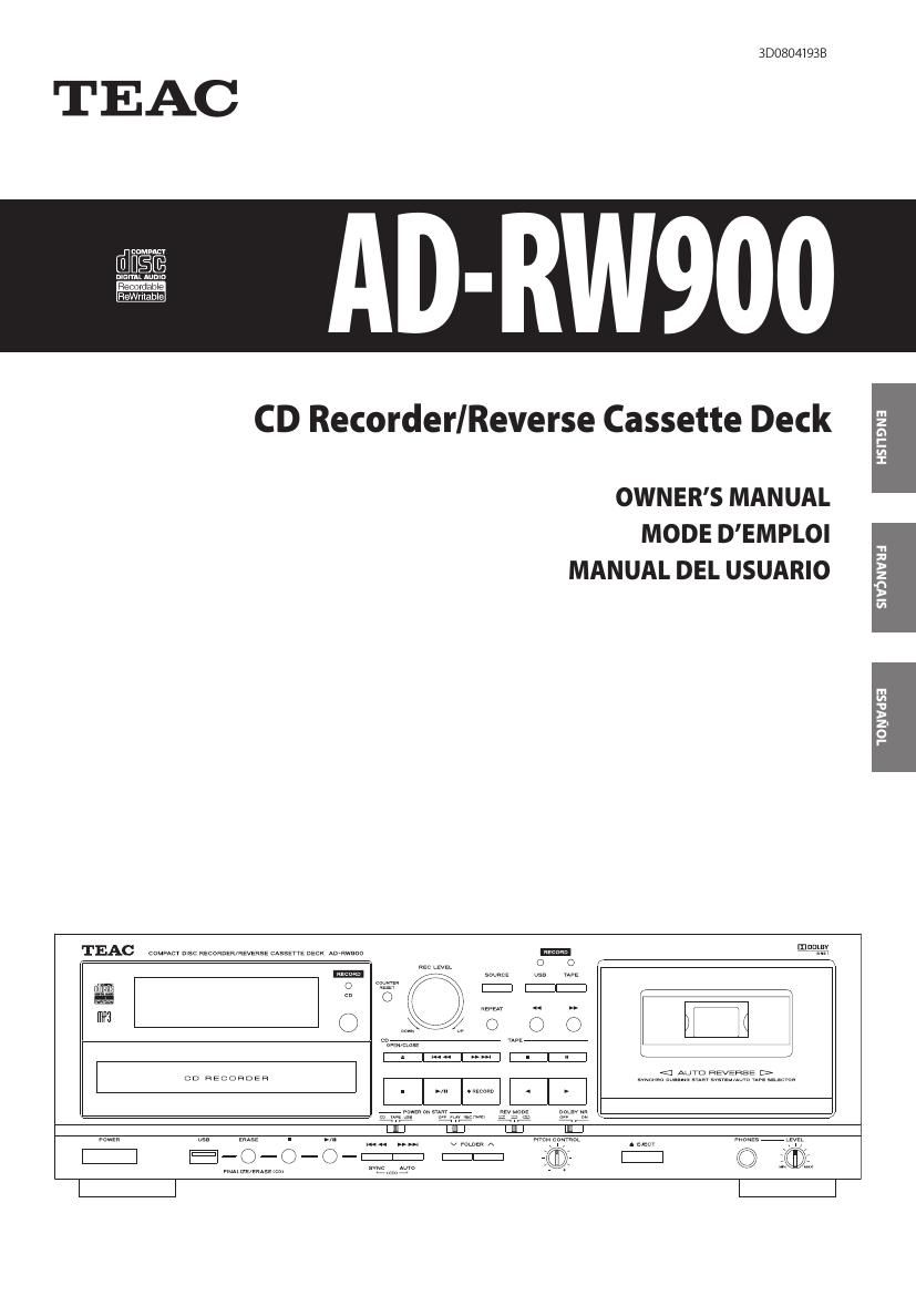 Teac AD RW 900 Owners Manual