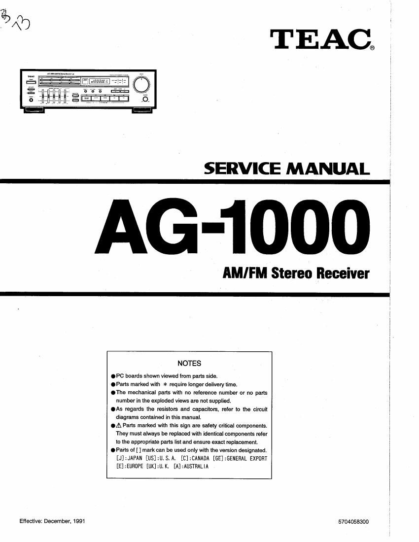 Teac AG 1000 Service Manual