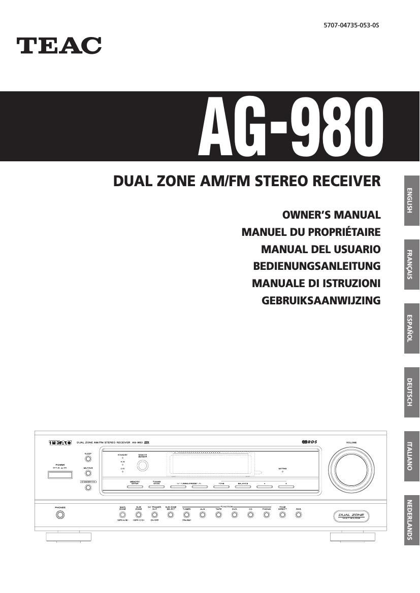 Teac AG 980 Owners Manual