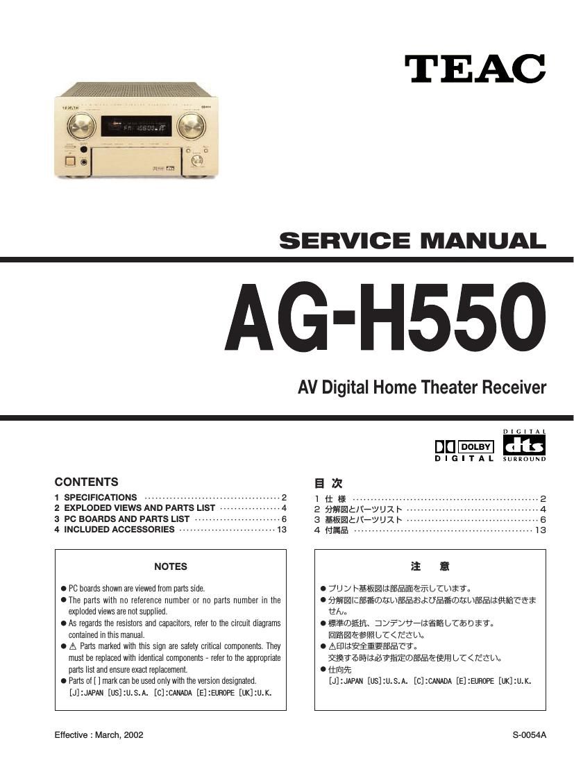Teac AG H550 Service Manual