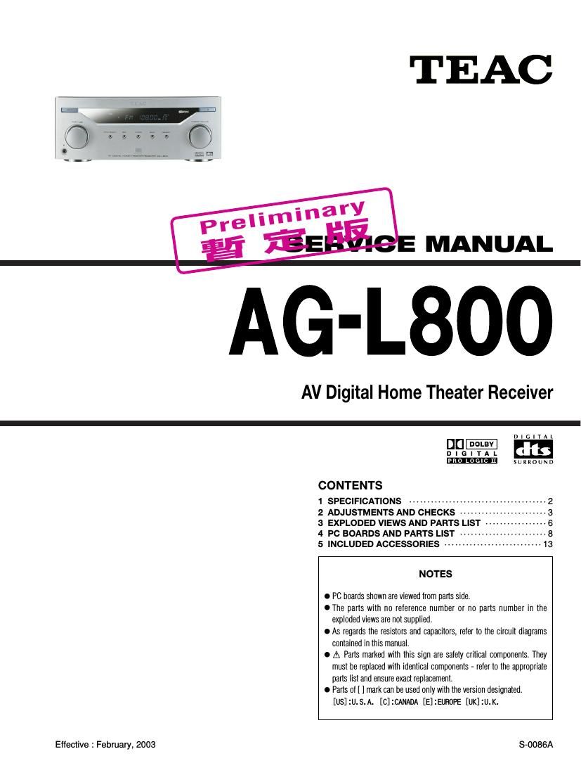 Teac AG L800 Service Manual