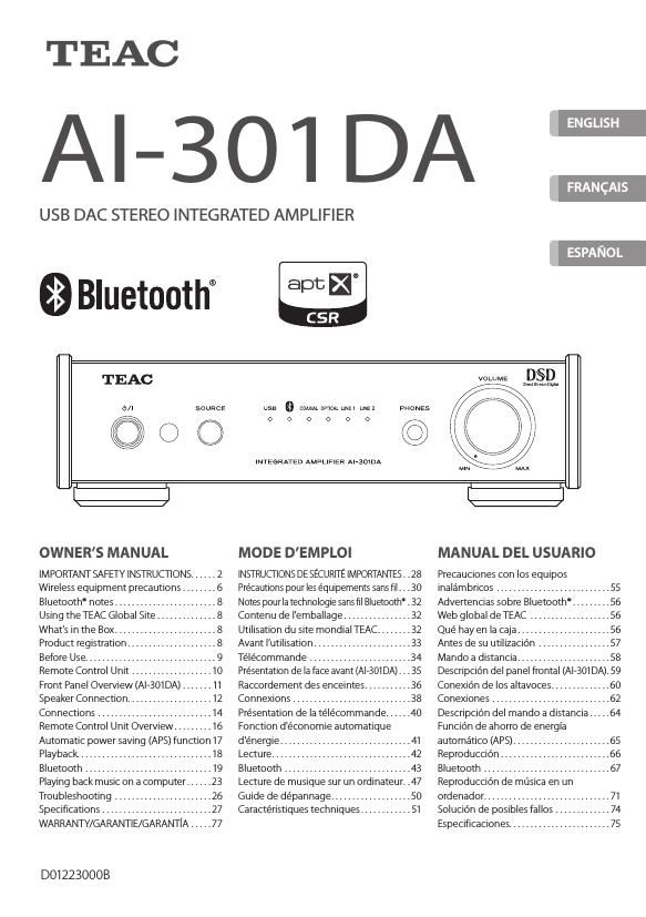 Teac AI 301 DA Owners Manual