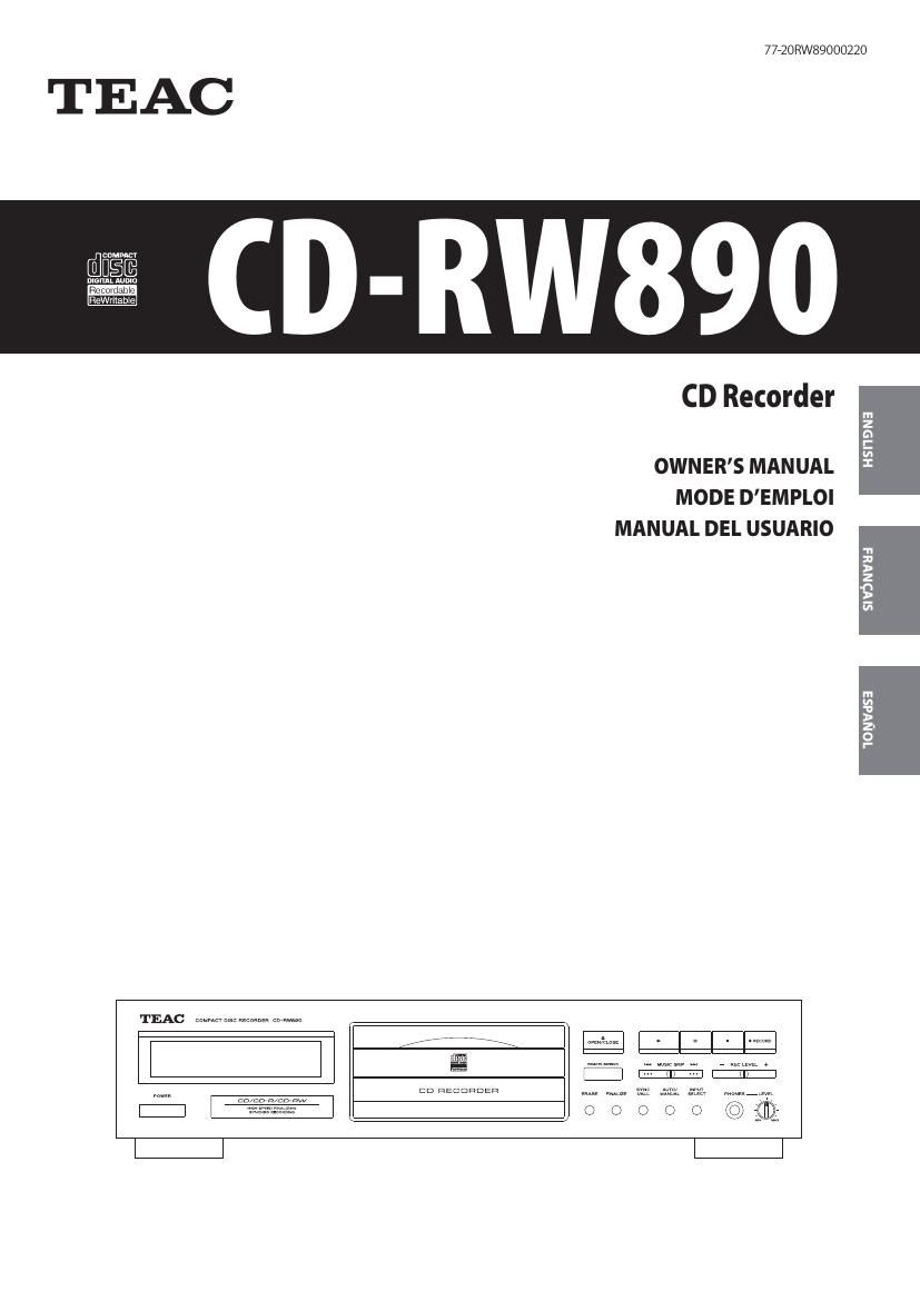 Teac CD RW 890 Owners Manual