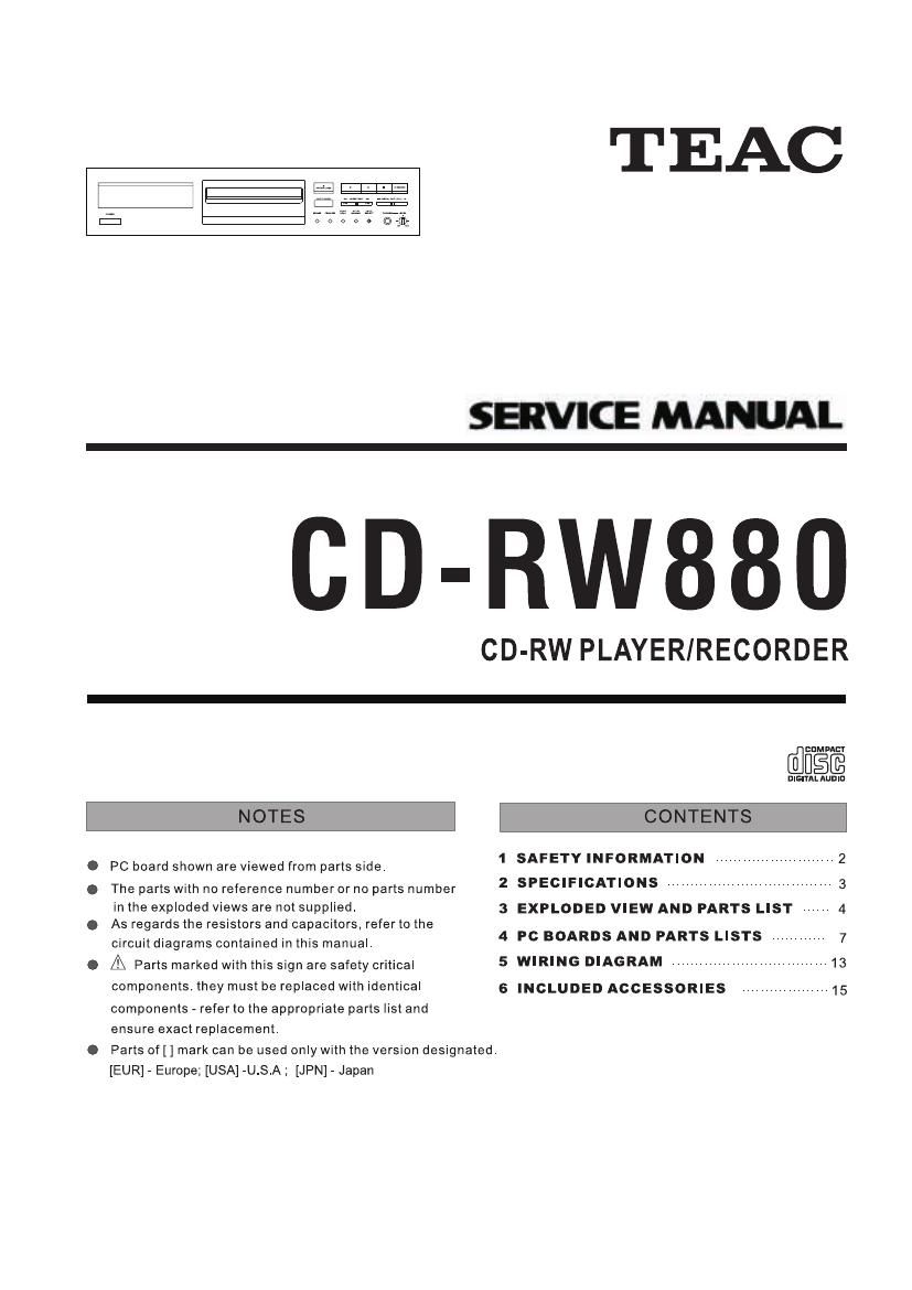 Teac CD RW880 Service Manual