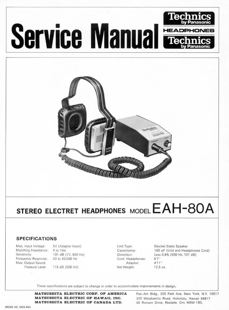Technics EAH 80 A Service Manual