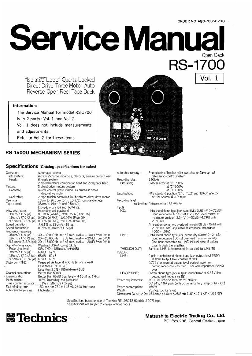 Technics RS 1700 Service Manual