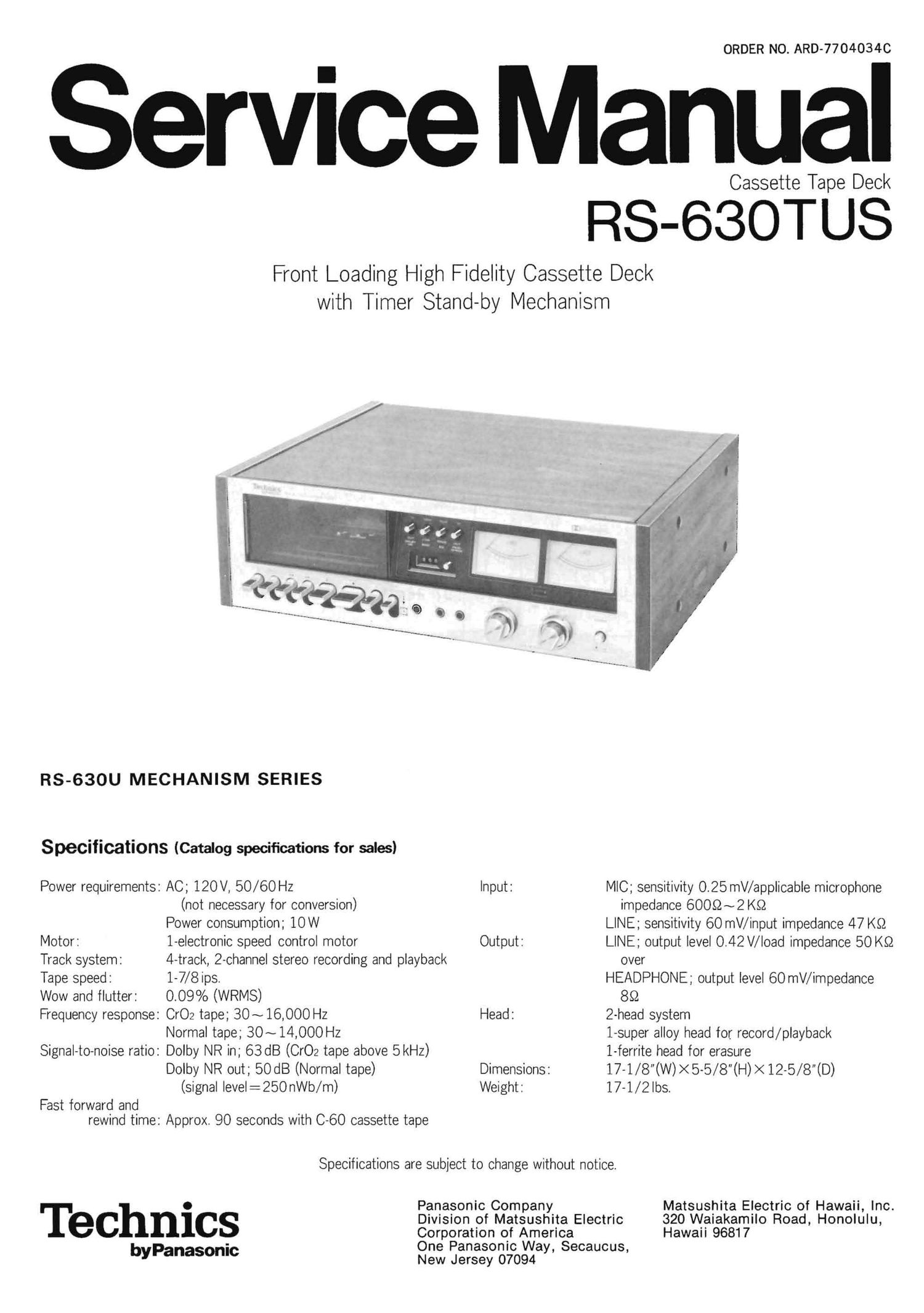 Technics RS 630 TUS Service Manual