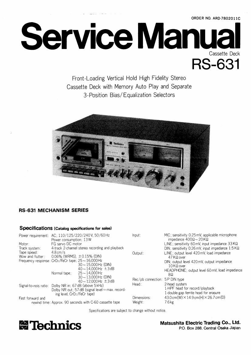 Technics RS 631 Service Manual