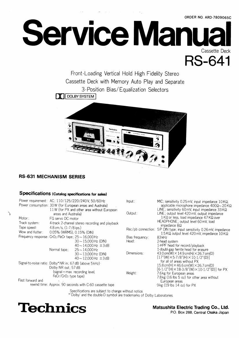 Technics RS 641 Service Manual