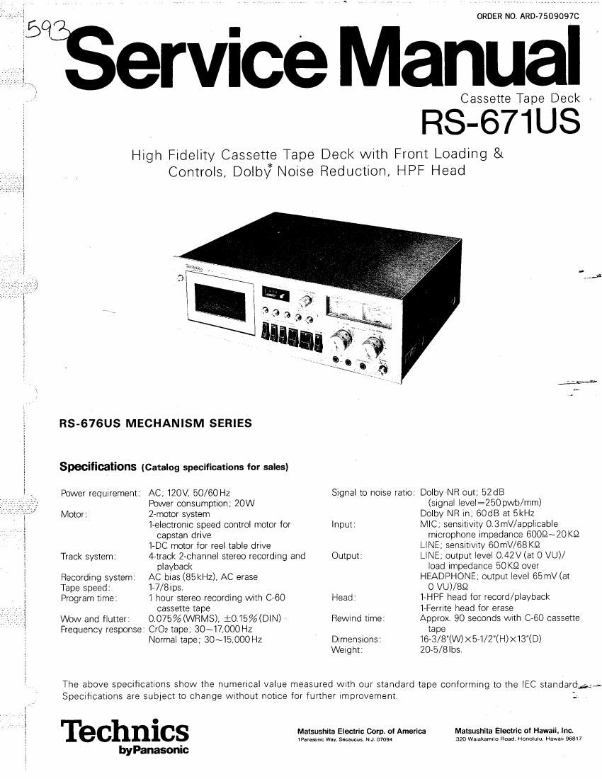 Technics RS 671 US Service Manual