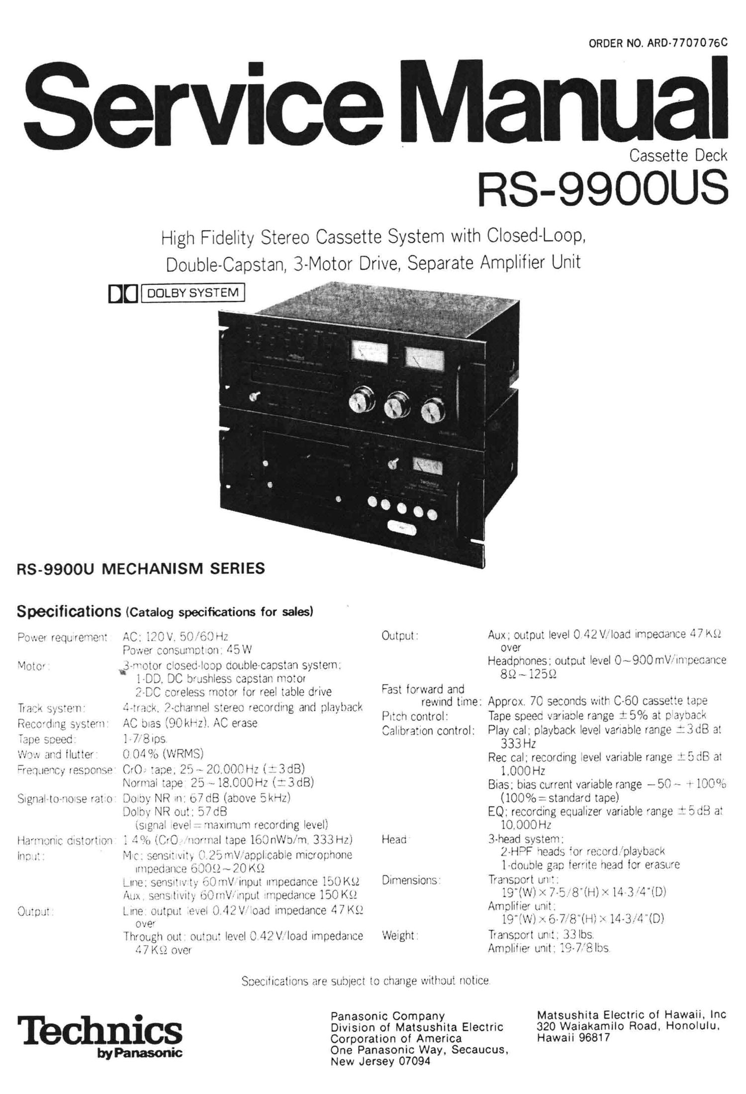 Technics RS 9900 US Service Manual